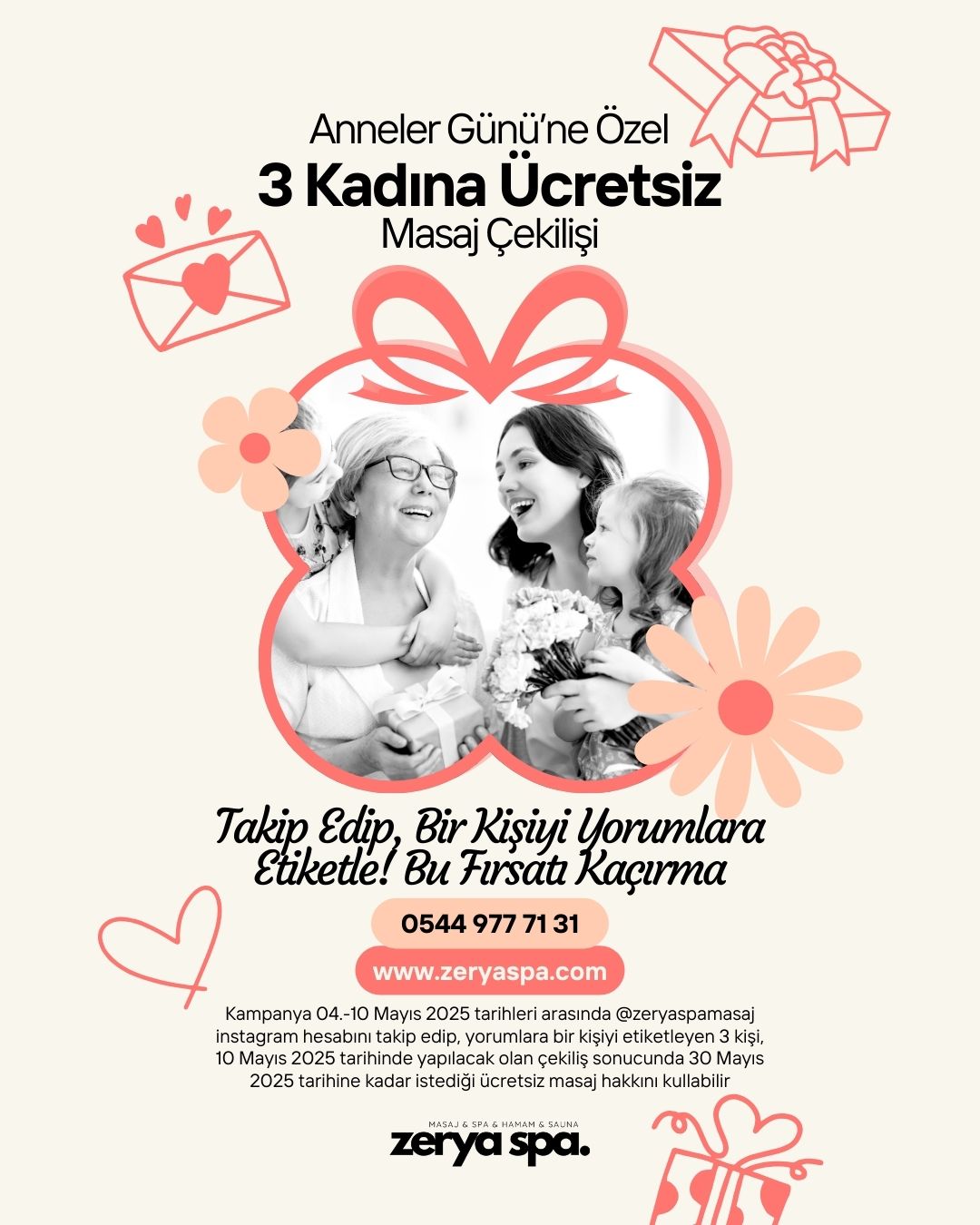 Zerya Spa Anneler Gününe özel 3 kişiye masaj hediyesi Hatay Antakya